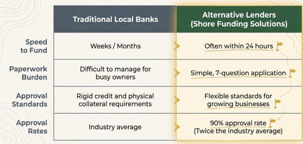 Chart comparing a business term loan vs a traditional business bank load for Colofado Businesses